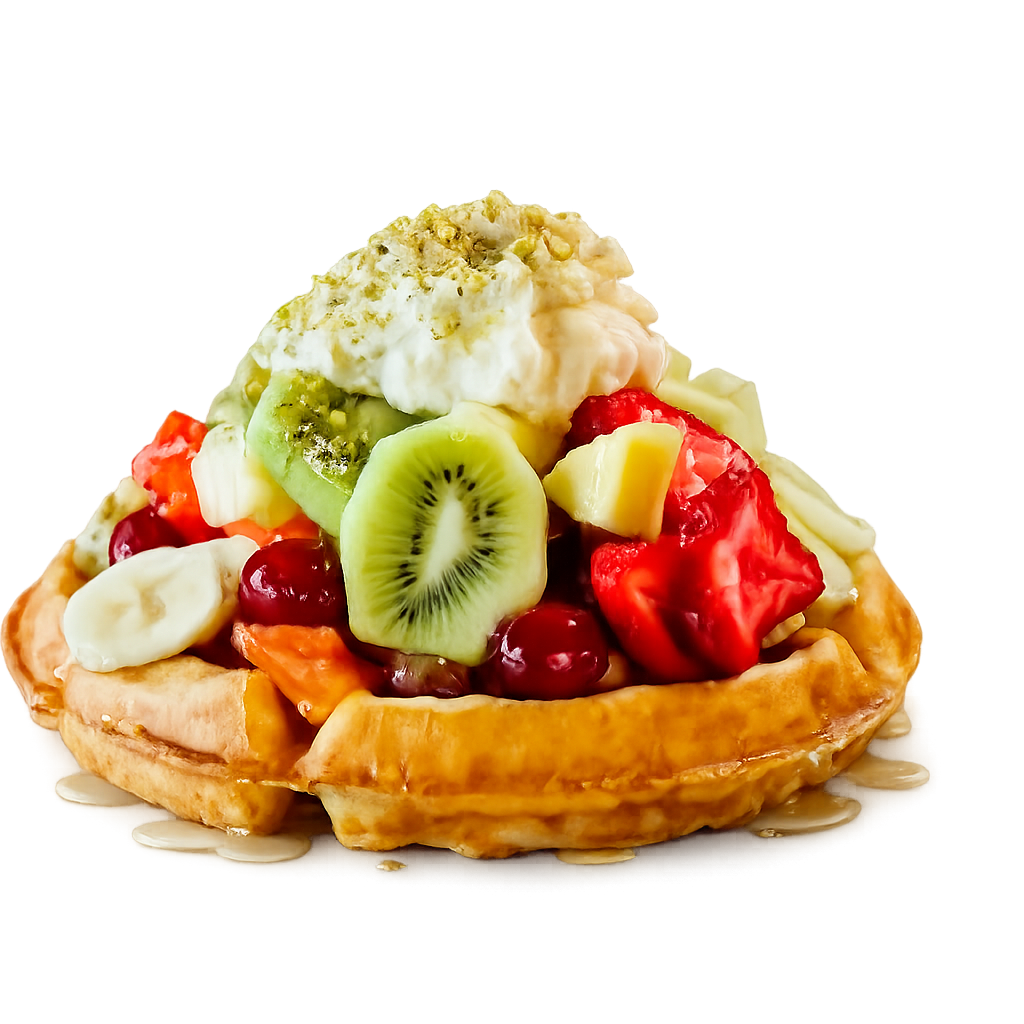 Fruit-topped waffle — La Bocca Juice signature dessert